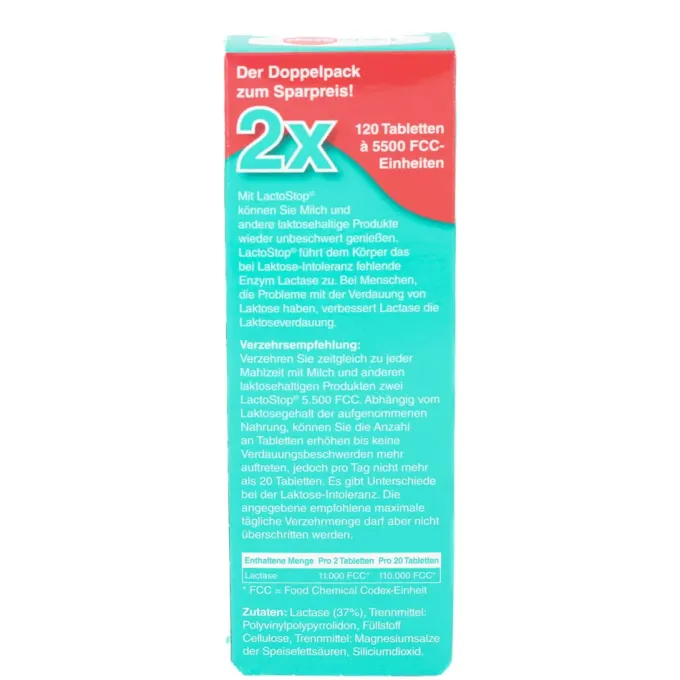 LACTOSTOP 5.500 FCC Tabletten Klickspender Doppel Packung 2x120 Stück 240 Stück