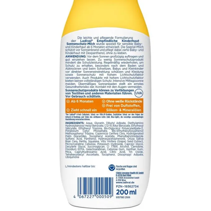 LADIVAL empfindliche Kinderhaut Milch LSF 50+ 200 ml