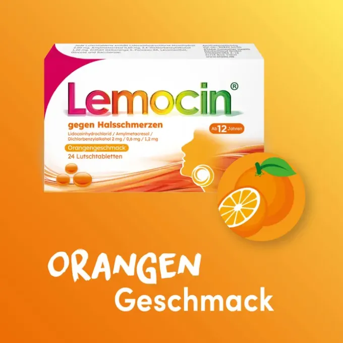 LEMOCIN gegen Halsschmerzen Orangengeschmack Lut. 24 St