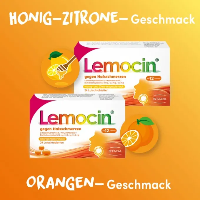LEMOCIN gegen Halsschmerzen Orangengeschmack Lut. 24 St