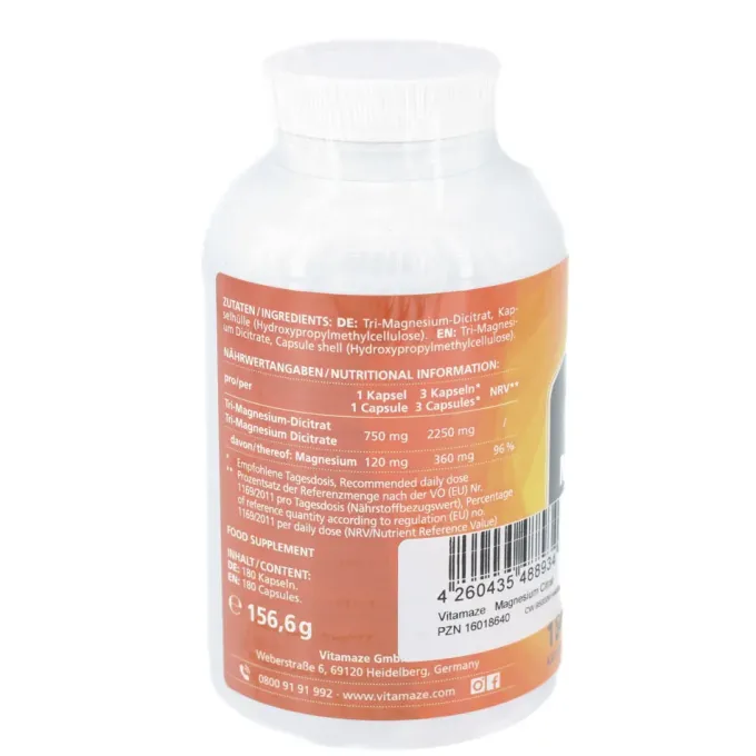 MAGNESIUMCITRAT 360 mg vegan Kapseln 180 Stück