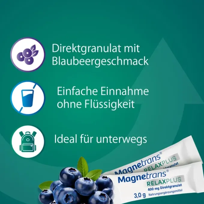 MAGNETRANS Relax+ 400 mg Granulat Sticks Blaubeere 20 Stück