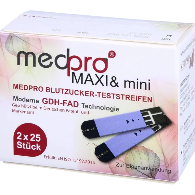 MEDPRO Maxi & mini Blutzucker-Teststreifen 2X25 St