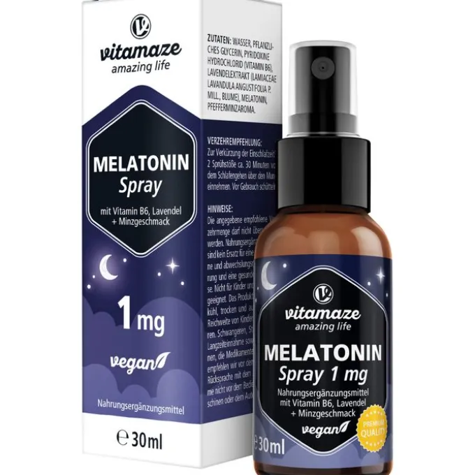 MELATONIN 1 mg hochdosiert vegan Spray 30 ml