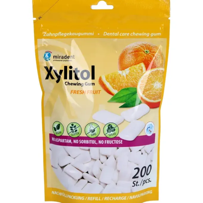 MIRADENT Xylitol Chewing Gum fresh fruit Refill 200 Stück