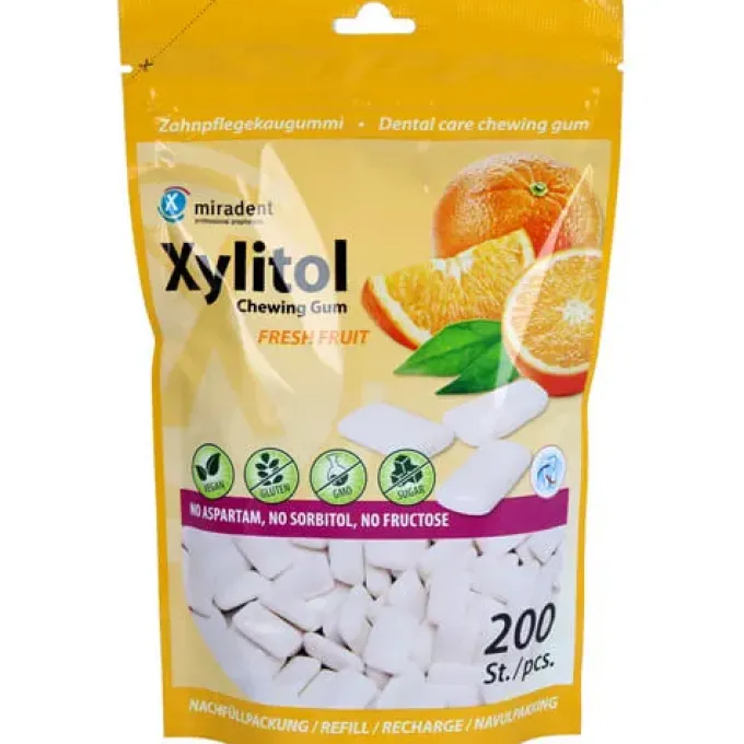 MIRADENT Xylitol Chewing Gum fresh fruit Refill 200 Stück