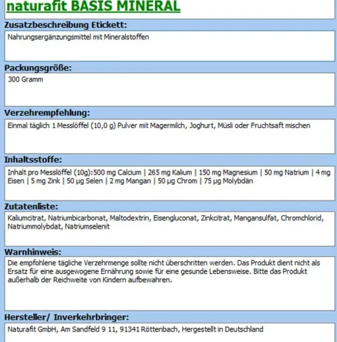 NATURAFIT Basis Mineral Pulver 300 g