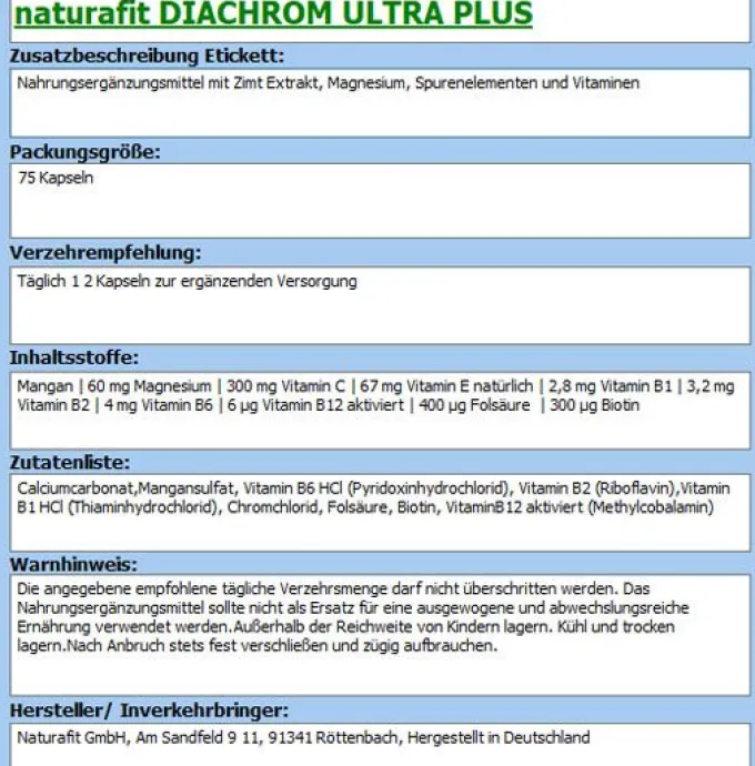 NATURAFIT Diachrom Ultra Plus Kapseln 75 Stück