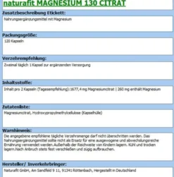 NATURAFIT Magnesium 130 Citr Kapseln 120 Stück