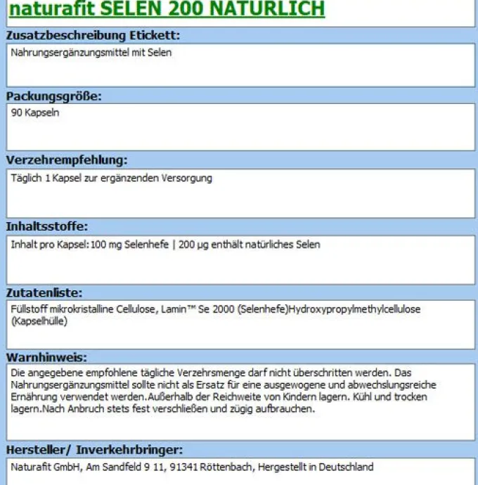 NATURAFIT Selen 200 natürlich Kapseln 90 Stück