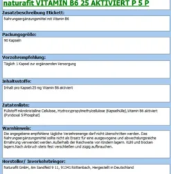 NATURAFIT Vitamin B6 25 aktiviert P-5-P Kapseln 90 Stück
