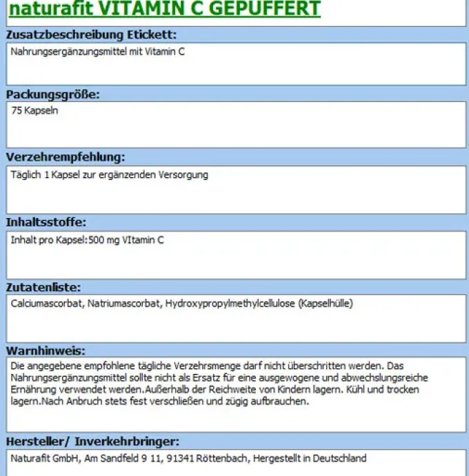 NATURAFIT Vitamin C gepuffert Kapseln 75 Stück