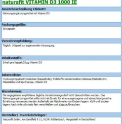 NATURAFIT Vitamin D3 1000 I.E. Kapseln 90 Stück