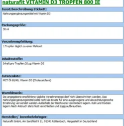 NATURAFIT Vitamin D3 800 I.E. Tropfen 30 ml