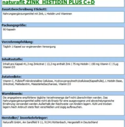 NATURAFIT Zink Histidin plus C+D Kapseln 90 Stück