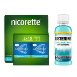 NICORETTE Lutschtablette 4 mg 2x40 St. Nicotine Freshmint + Listerine Cool Mint Mild 80 ml 1 St  à 1 St