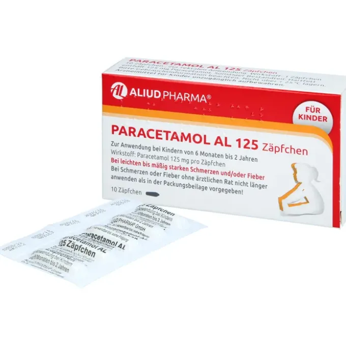 Paracetamol AL 125 Zäpfchen lindern Fieber & Schmerzen bei Säuglingen und Kleinkindern – gut verträglich & einfach anzuwenden. 10 St