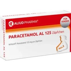 Paracetamol AL 125 Zäpfchen lindern Fieber & Schmerzen bei Säuglingen und Kleinkindern – gut verträglich & einfach anzuwenden. 10 St