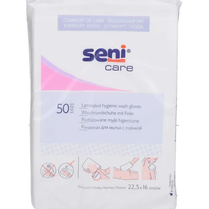 SENI Waschhandschuhe mit Folie 50 St