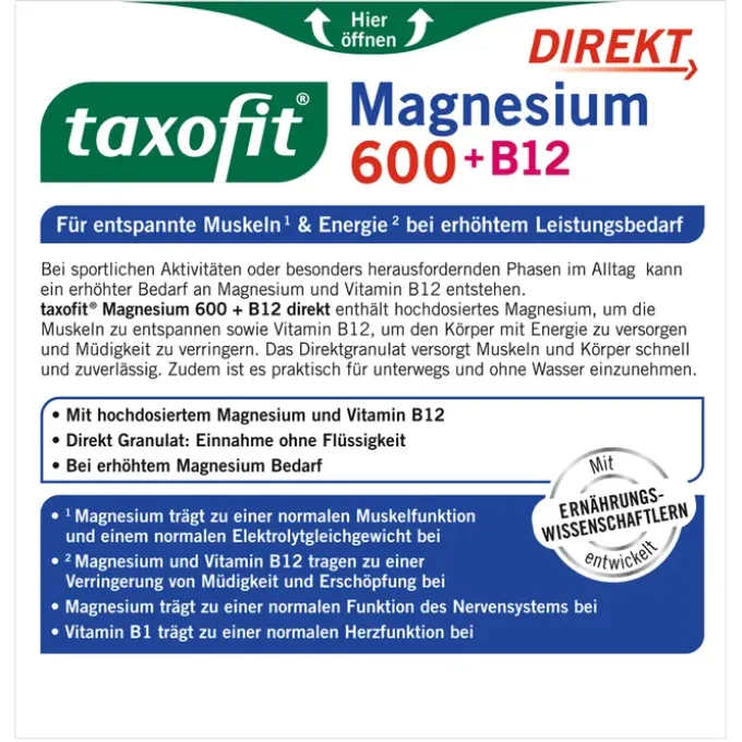 TAXOFIT Magnesium 600+B12 Direkt Granulat 20 Stück