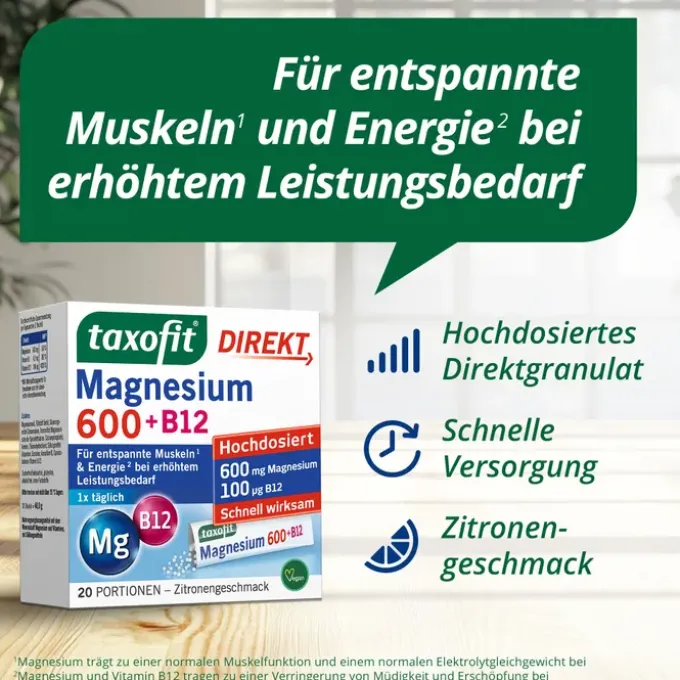 TAXOFIT Magnesium 600+B12 Direkt Granulat 20 Stück