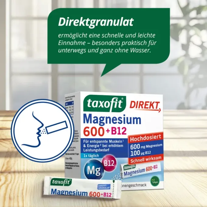 TAXOFIT Magnesium 600+B12 Direkt Granulat 20 Stück