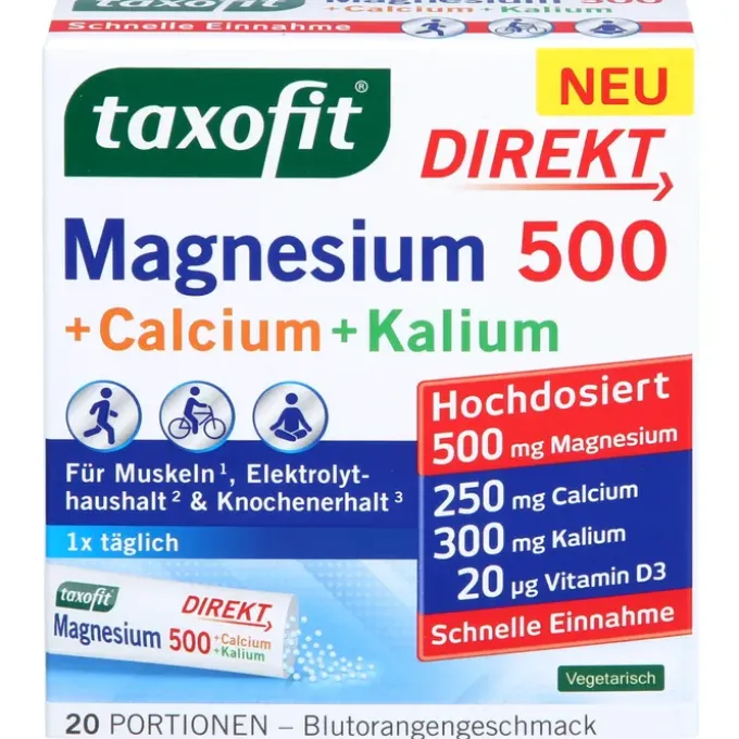 TAXOFIT Magnesium 500+Calcium+Kalium Direkt Gran. 20 Stück