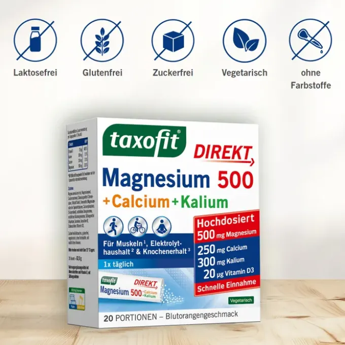TAXOFIT Magnesium 500+Calcium+Kalium Direkt Gran. 20 Stück