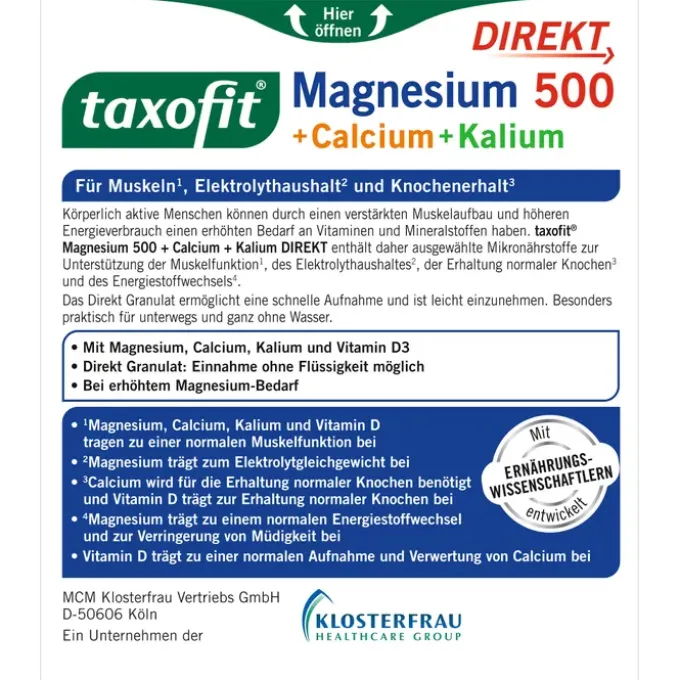 TAXOFIT Magnesium 500+Calcium+Kalium Direkt Gran. 20 Stück