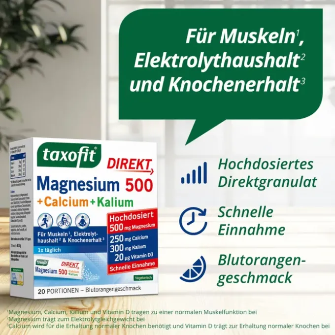 TAXOFIT Magnesium 500+Calcium+Kalium Direkt Gran. 20 Stück