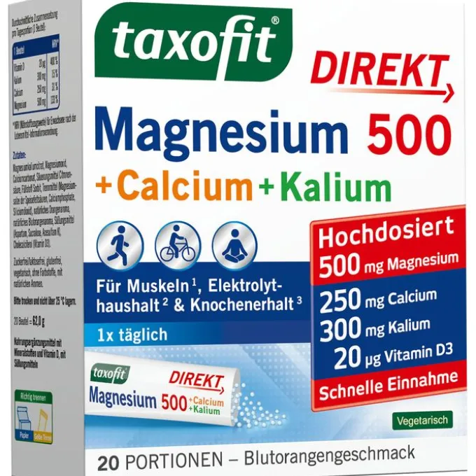TAXOFIT Magnesium 500+Calcium+Kalium Direkt Gran. 20 Stück