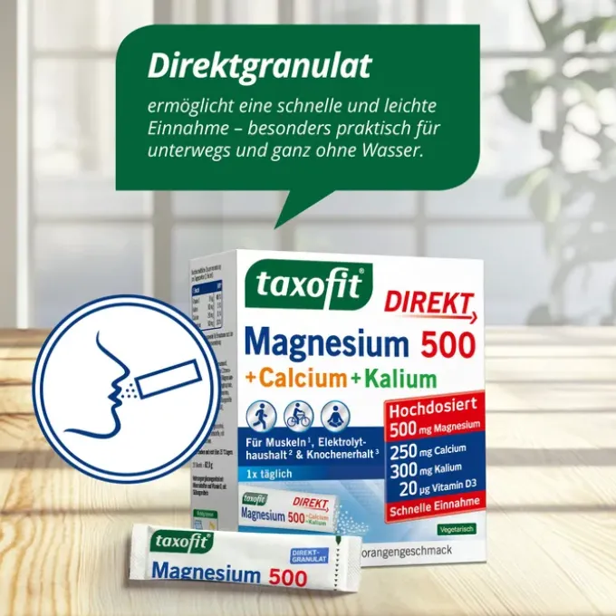 TAXOFIT Magnesium 500+Calcium+Kalium Direkt Gran. 20 Stück