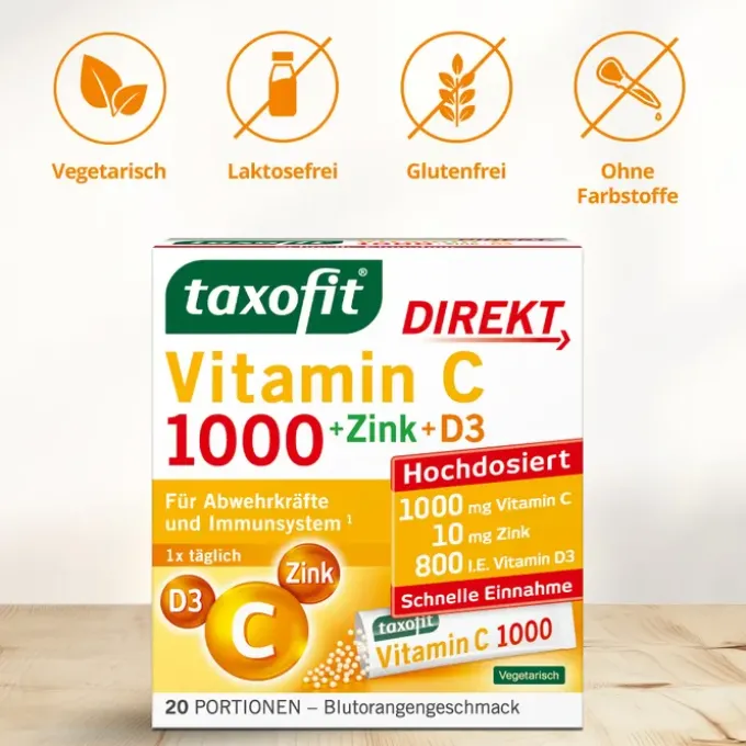 TAXOFIT Vitamin C 1000+Zink+D3 Direkt Granulat 20 Stück