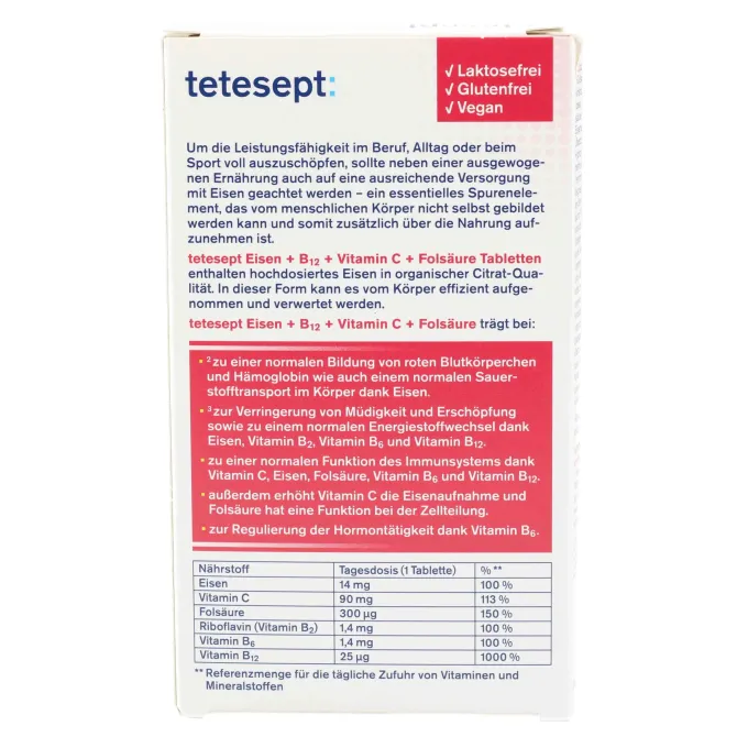 TETESEPT Eisen+B12 Vitamin C+Folsäure Filmtabl. 30 Stück