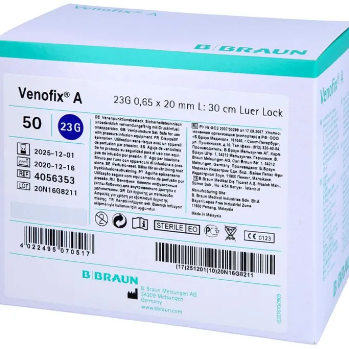 VENOFIX A Venenpunktionsb.23 G 0,65x19mm 30cm blau 50 St