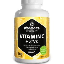 VITAMIN C 1000 mg hochdosiert+Zink vegan Tabletten 180 Stück