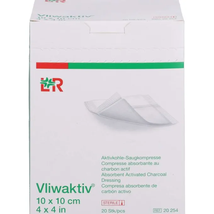 VLIWAKTIV Aktivkohle-Saugkomp.steril 10x10 cm 20 St
