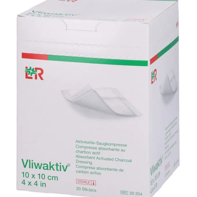 VLIWAKTIV Aktivkohle-Saugkomp.steril 10x10 cm 20 St