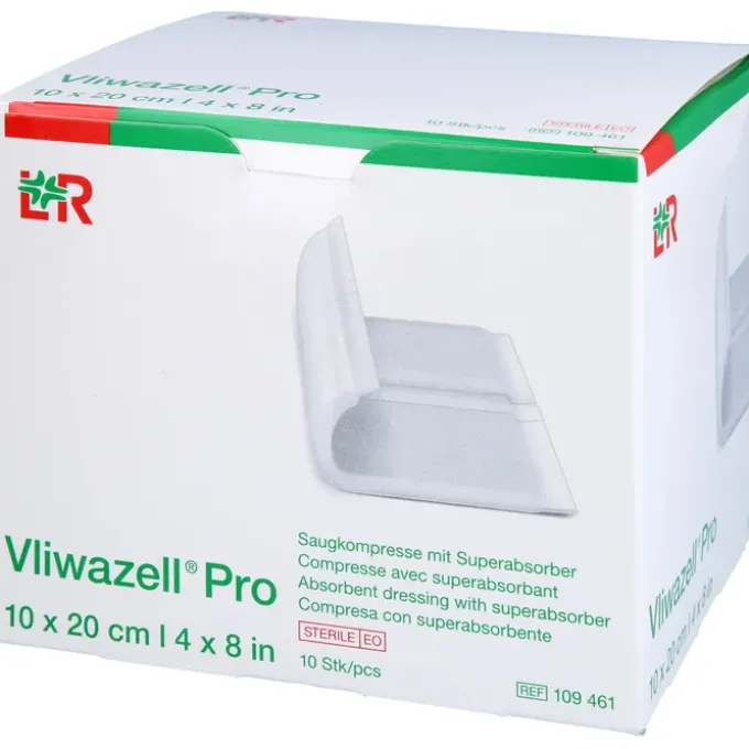 VLIWAZELL Pro superabsorb.Kompr.steril 10x20 cm 10 St